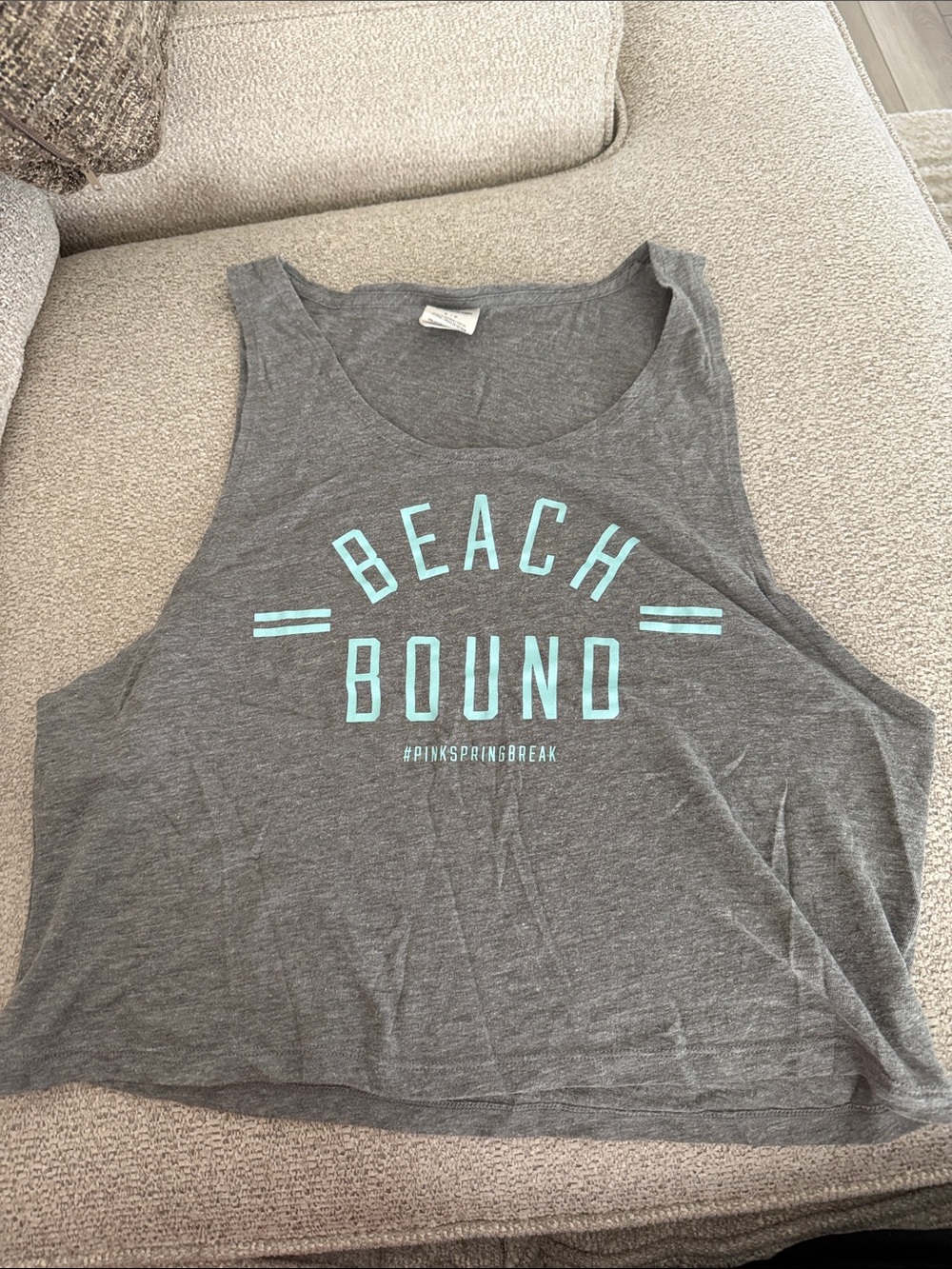 PINK Victoria's Secret Gray muscle Tank with Mint 'Beach Bound' Graphic